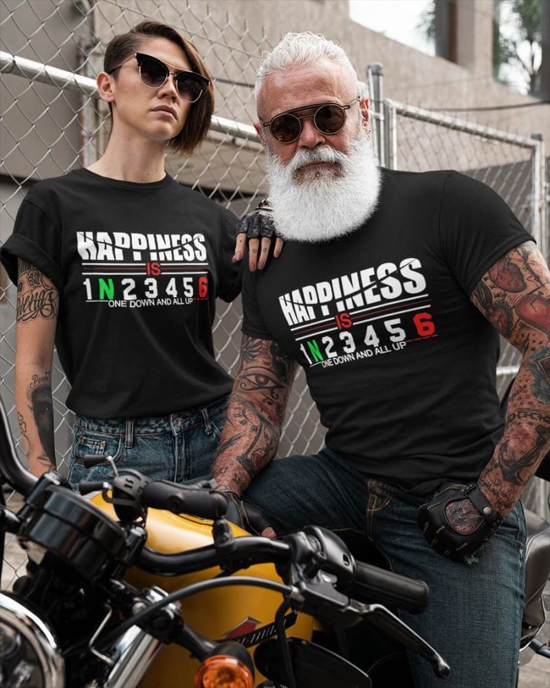Bikergod Motorcycle Happiness Is One Down And All Up T-shirt, Crew-neck Sweatshirt, Hoodie, Tank Top, V-neck T-shirt Design 2D Full Printed Sizes S - 5XL - NABS294