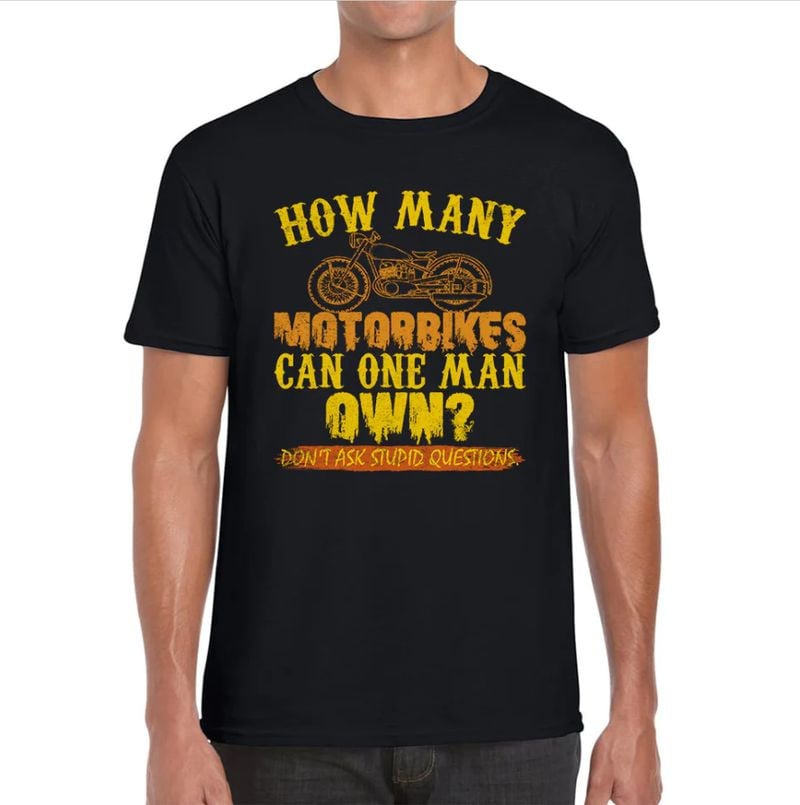 Bikergod Motorcycle How Many Motorbikes Can One Man Own T-shirt, Crew-neck Sweatshirt, Hoodie, Tank Top, V-neck T-shirt Design 2D Full Printed Sizes S - 5XL - NABS426