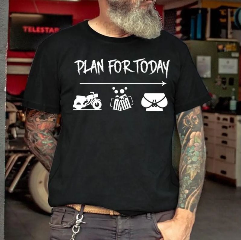 Bikergod Motorcycle Plan For Today Biker Beer Boobs T-shirt, Crew-neck Sweatshirt, Hoodie, Tank Top, V-neck T-shirt Design 2D Full Printed Sizes S - 5XL - NABG170