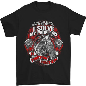 Bikergod Motorcycle I Solve My Problem Twisting Throttles T-shirt, Crew-neck Sweatshirt, Hoodie, Tank Top, V-neck T-shirt Design 2D Full Printed Sizes S - 5XL - NABE260