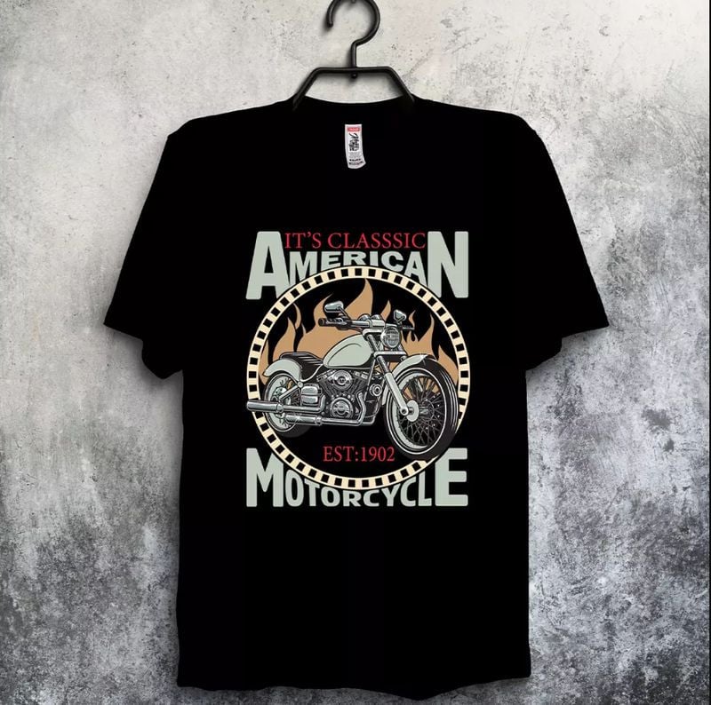 Bikergod Motorcycle It's Classic American Motorcycle T-shirt, Crew-neck Sweatshirt, Hoodie, Tank Top, V-neck T-shirt Design 2D Full Printed Sizes S - 5XL - NABK176