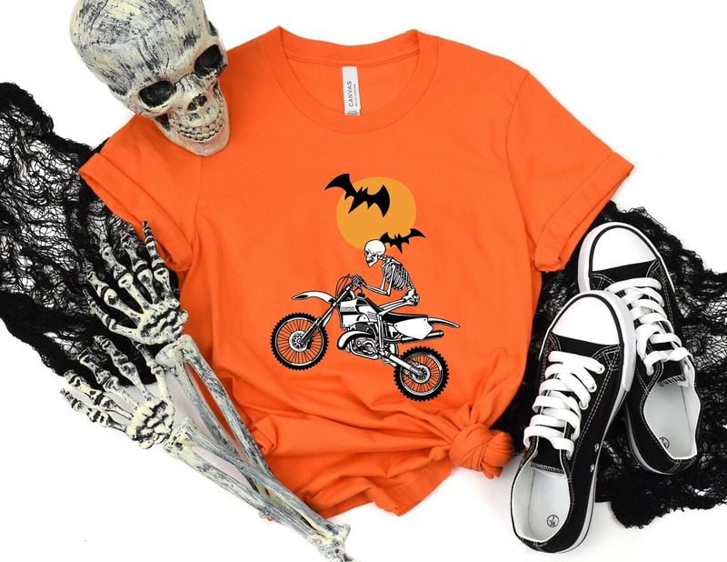 Bikergod Motorcycle Skeleton Halloween Biker T-shirt, Crew-neck Sweatshirt, Hoodie, Tank Top, V-neck T-shirt Design 2D Full Printed Sizes S - 5XL - NABS398
