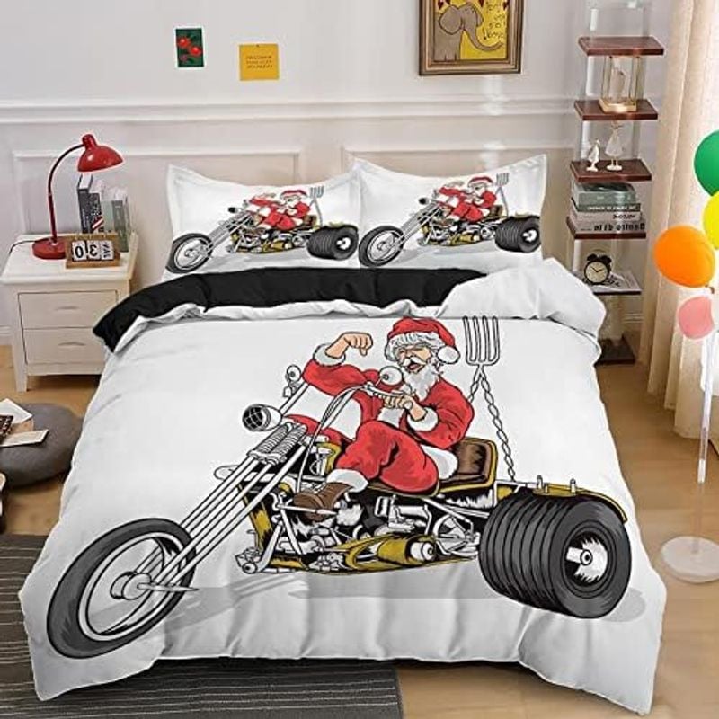 Bikergod Motorcycle Santa Claus Ride Motorcycle Christmas Bedding Set Cover Design 3D - NABL328