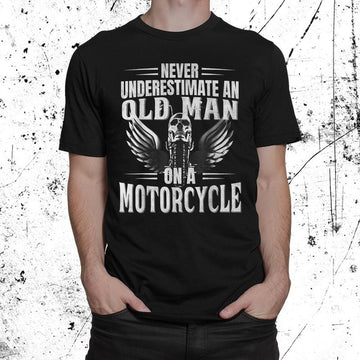 Bikergod Motorcycle Never Underestimate An Old Man On A Motorcycle T-shirt, Crew-neck Sweatshirt, Hoodie, Tank Top, V-neck T-shirt Design 2D Full Printed Sizes S - 5XL - NABR296
