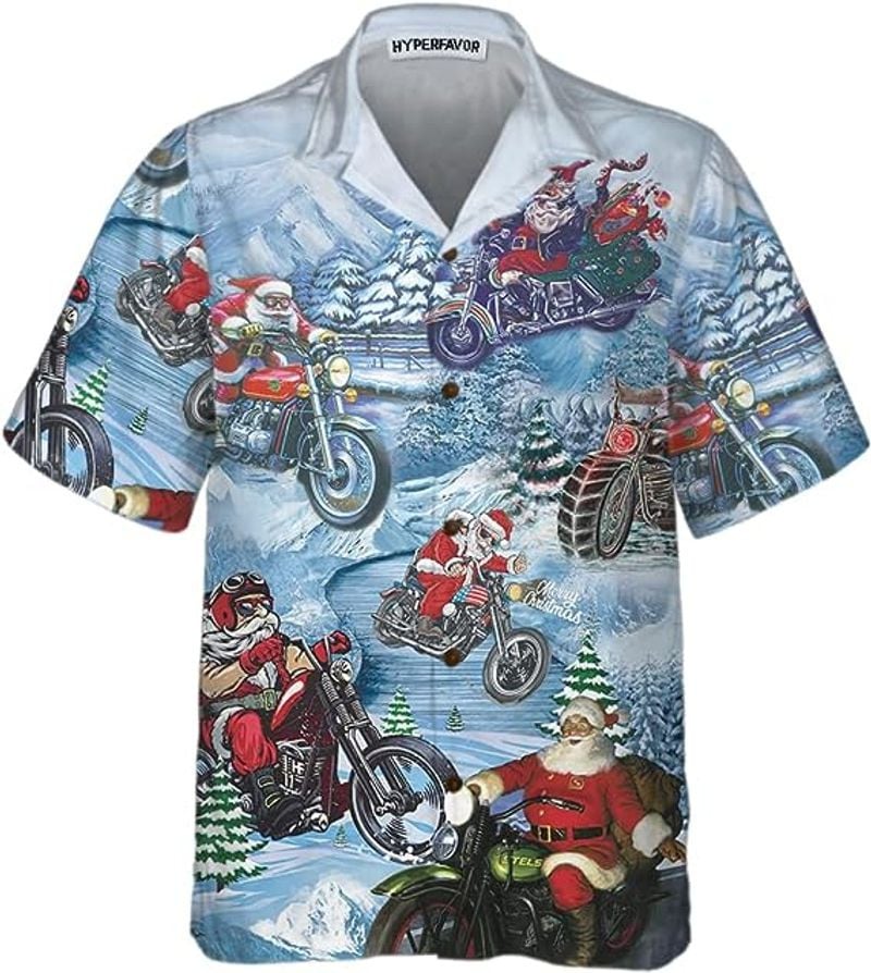 Bikergod Motorcycle Santa On Motorcycle Christmas COTTON Hawaii Shirt Design 3D Full Printed Sizes S - 5XL NABD414