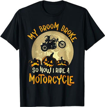 Bikergod Motorcycle My Broom Broke So Now I Ride A Motorcycle Halloween T-shirt, Crew-neck Sweatshirt, Hoodie, Tank Top, V-neck T-shirt Design 2D Full Printed Sizes S - 5XL - NABD401