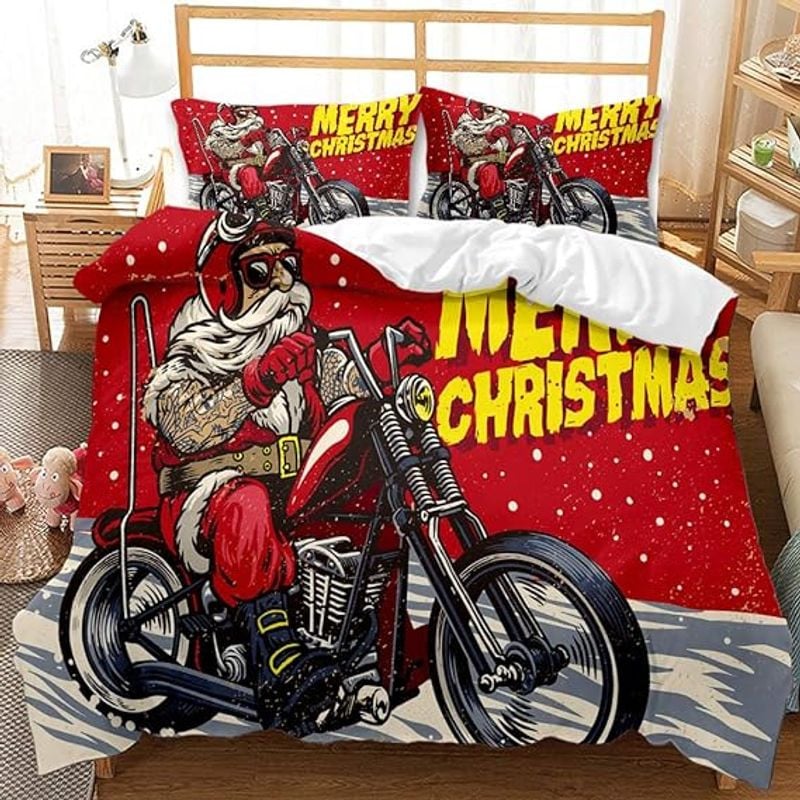 Bikergod Motorcycle Santa Claus Ride Motorcycle Bedding Set Cover Design 3D - NABL321