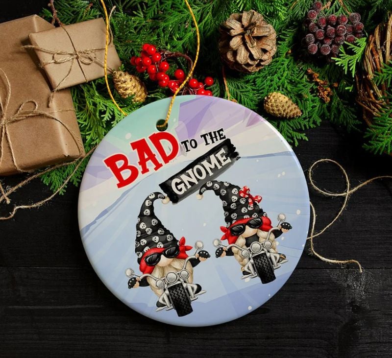 Bikergod Motorcycle Bad to the Gnome Biker Christmas Ceramics Round Ornament NABW301