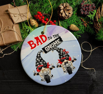 Bikergod Motorcycle Bad to the Gnome Biker Christmas Ceramics Round Ornament NABW301