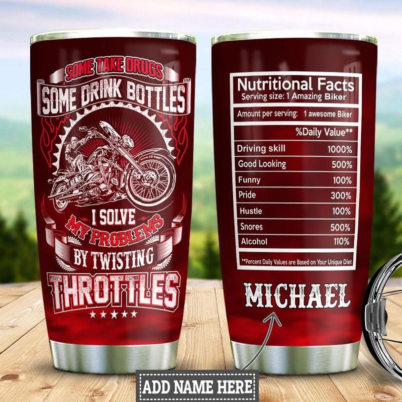Bikergod Motorcycle Amazing Biker Nutritional Facts Custom Name Steelers Stainless Steel 20 Oz Tumbler- NABL317