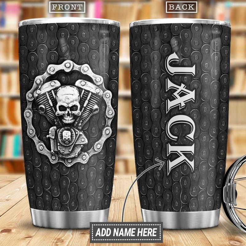 Bikergod Motorcycle Skull Biker Custom Name Steelers Stainless Steel 20 Oz Tumbler- NABL320