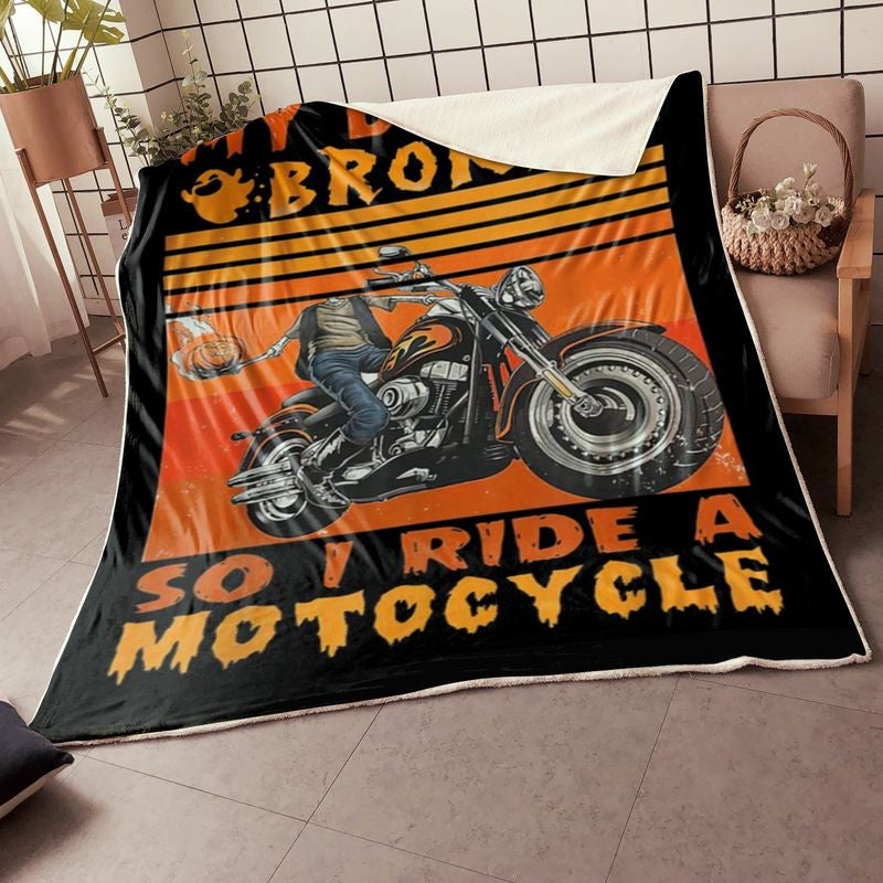 Bikergod Motorcycle My Broom Broke So Now I Ride A Motorcycle Halloween Blanket NABD390