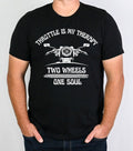 Bikergod Motorcycle Throttle Is My Therapy Two Wheels One Soul T-shirt, Crew-neck Sweatshirt, Hoodie, Tank Top, V-neck T-shirt Design 2D Full Printed Sizes S - 5XL - NABS437