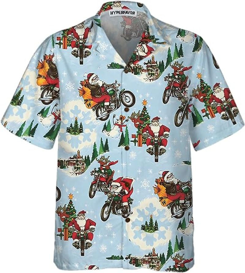 Bikergod Motorcycle Santa On Motorcycle Christmas COTTON Hawaii Shirt Design 3D Full Printed Sizes S - 5XL NABD408