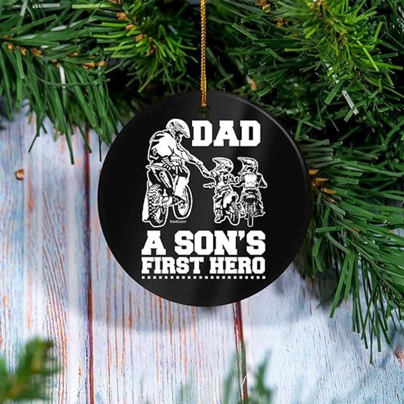 Bikergod Motorcycle Dad A Son's First Hero Ceramic Round Ornament NABW315