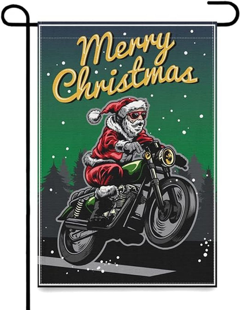 Bikergod Motorcycle Santa Claus Ride Motorcycle Merry Christmas Garden Flag NABE237