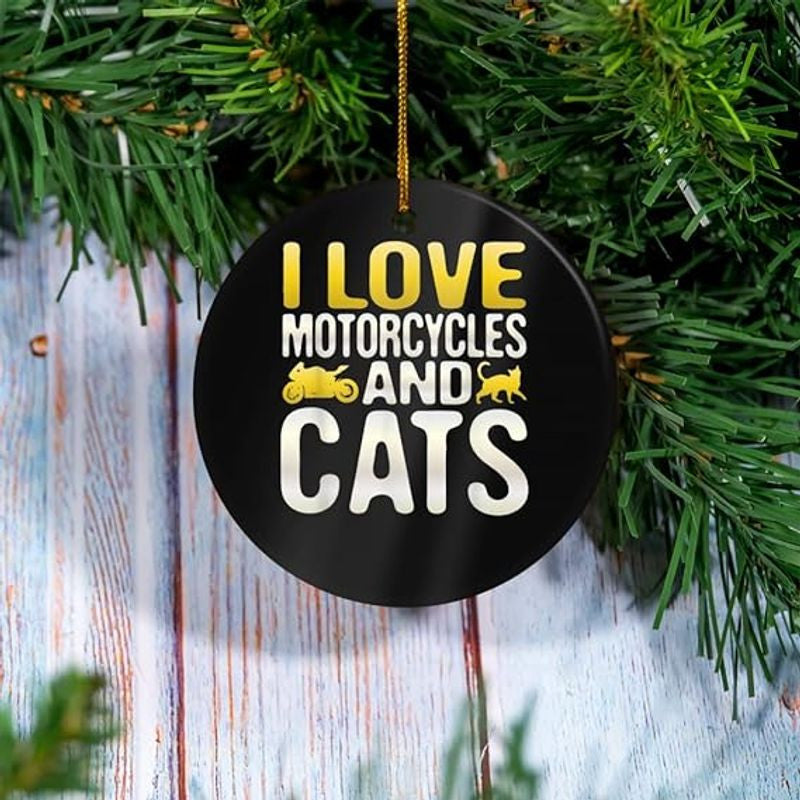 Bikergod Motorcycle I Love Motorcycles and Cats Ceramic Round Ornament NABW319
