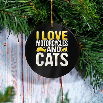 Bikergod Motorcycle I Love Motorcycles and Cats Ceramic Round Ornament NABW319