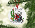 Bikergod Motorcycle Santa Claus Ride Motorcycle Oh What Fun It Is To Ride Christmas Ceramic Round Ornament NABE212