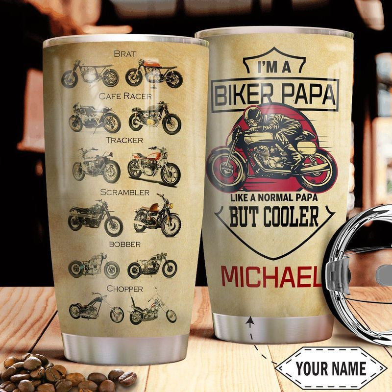 Bikergod Motorcycle I AM A Biker Papa Custom Name Steelers Stainless Steel 20 Oz Tumbler- NABL316