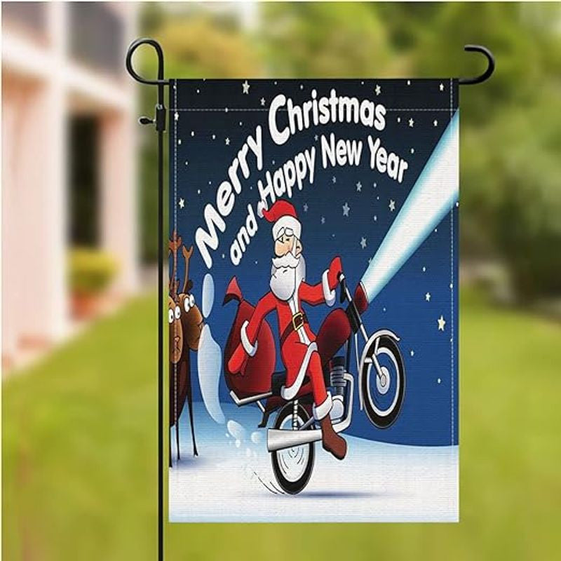 Bikergod Motorcycle Santa Claus Ride Motorcycle Merry Christmas And Happy New Year Garden Flag NABE234