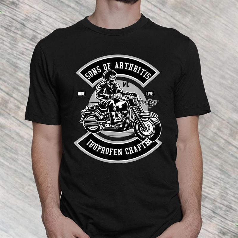 Bikergod Motorcycle Sons With Arthritis Ibuprofen Chapter T-shirt, Crew-neck Sweatshirt, Hoodie, Tank Top, V-neck T-shirt Design 2D Full Printed Sizes S - 5XL - NABR271