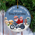 Bikergod Motorcycle Old Biker Couple Baby Let?s Go Riding Custom Names Ceramic Round Ornament NABE233