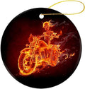 Bikergod Motorcycle Skeleton Riding Motorcycle Ceramic Round Ornament NABW321