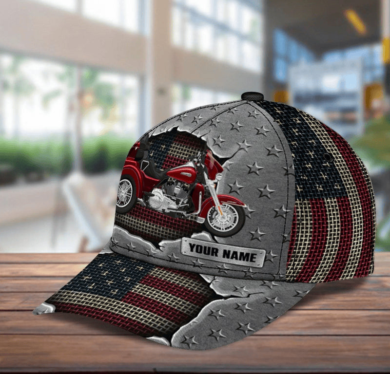 Bikergod Motorcycle American Flag Custom Name Classic Cap NABJ184
