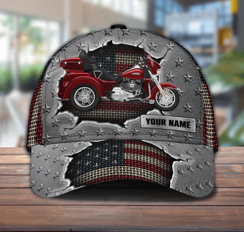 Bikergod Motorcycle American Flag Custom Name Classic Cap NABJ184