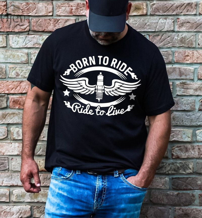 Bikergod Motorcycle Born to Ride, Ride to Live T-shirt, Crew-neck Sweatshirt, Hoodie, Tank Top, V-neck T-shirt Design 2D Full Printed Sizes S - 5XL - NABK179