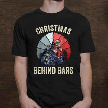 Bikergod Motorcycle Christmas Behind Bars T-shirt, Crew-neck Sweatshirt, Hoodie, Tank Top, V-neck T-shirt Design 2D Full Printed Sizes S - 5XL - NABR281