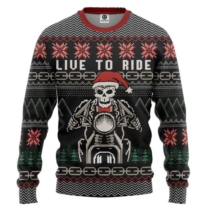 Bikergod Motorcycle Live To Ride Motorcycle Skeleton Sweater Design 3D Full Printed Sizes S - 5XL - NABD334S