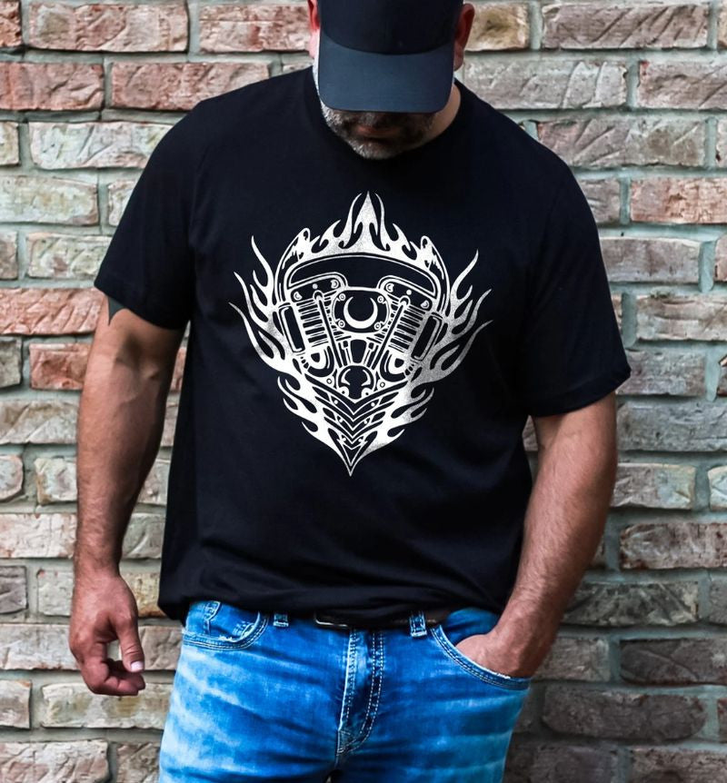 Bikergod Motorcycle Knucklehead Engine T-shirt, Crew-neck Sweatshirt, Hoodie, Tank Top, V-neck T-shirt Design 2D Full Printed Sizes S - 5XL - NABK180