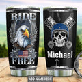 Bikergod Motorcycle Eagle US Flag Ride Free Custom Name Steelers Stainless Steel 20 Oz Tumbler- NABL314