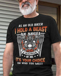 Bikergod Motorcycle As An Old Biker I Hold A Beast An Angel T-shirt, Crew-neck Sweatshirt, Hoodie, Tank Top, V-neck T-shirt Design 2D Full Printed Sizes S - 5XL - NABS298