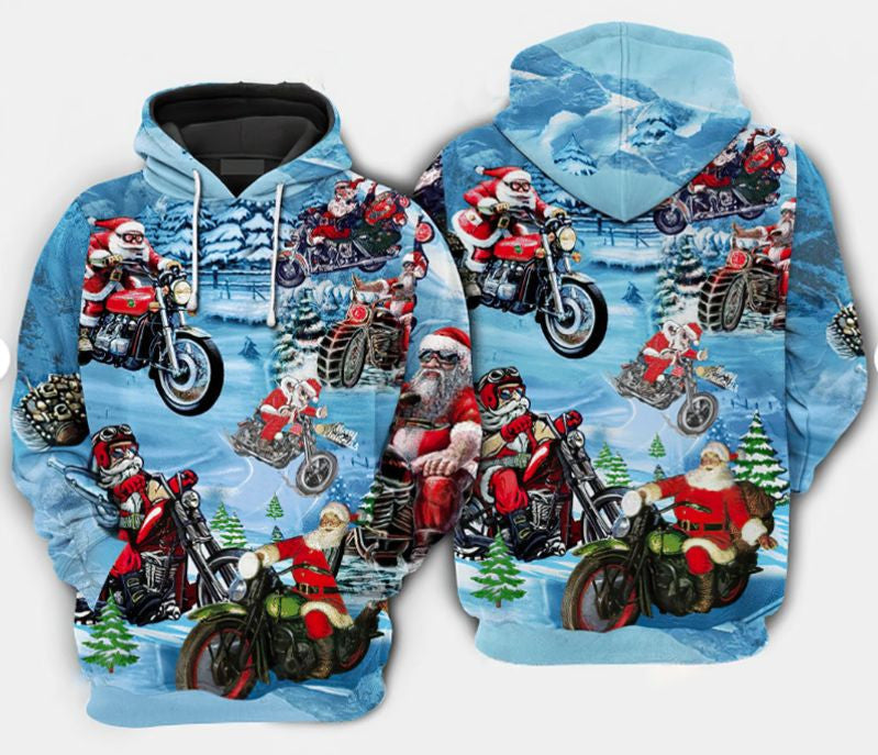 Bikergod Motorcycle Santa Claus Ride Motorcycle  Hoodie Design 3D Full Printed Sizes S - 5XL - NABL305