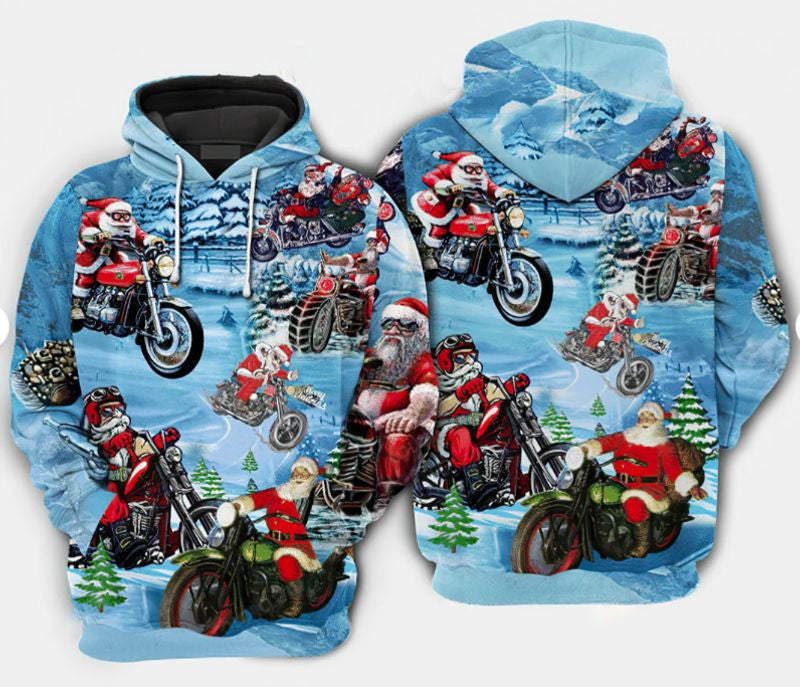 Bikergod Motorcycle Santa Claus Ride Motorcycle  Hoodie Design 3D Full Printed Sizes S - 5XL - NABL305