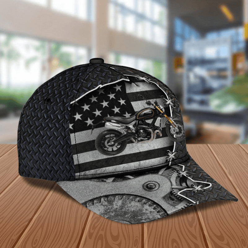 Bikergod Motorcycle American Flag Custom Name Classic Cap NABJ161
