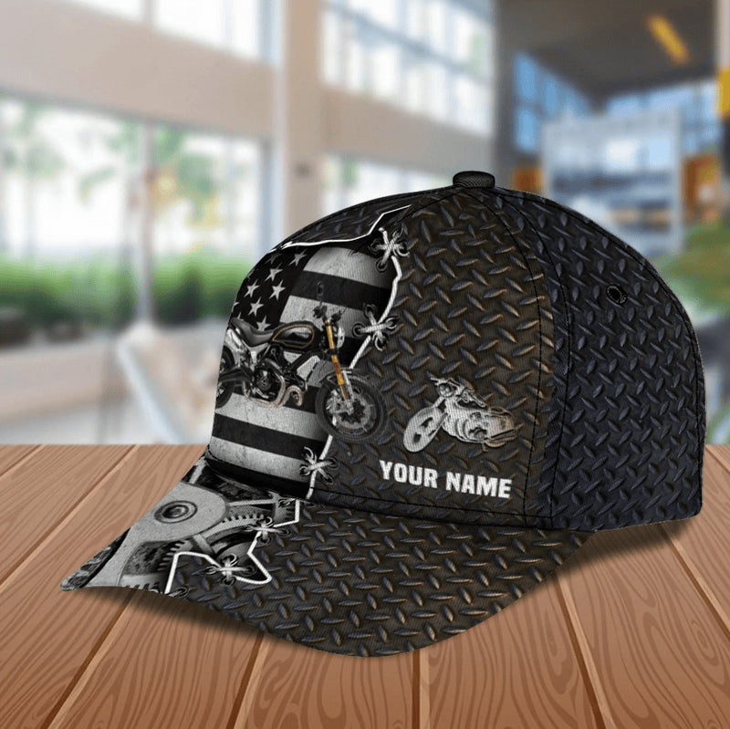 Bikergod Motorcycle American Flag Custom Name Classic Cap NABJ161