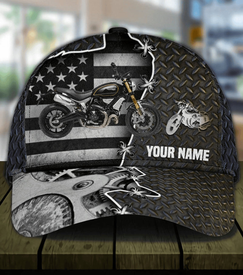Bikergod Motorcycle American Flag Custom Name Classic Cap NABJ161