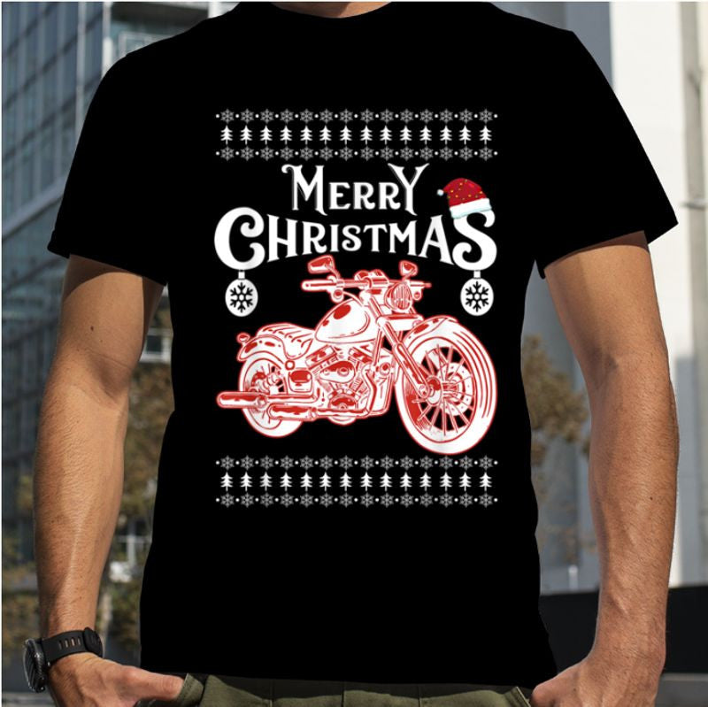 Bikergod Motorcycle Merry Christmas T-shirt, Crew-neck Sweatshirt, Hoodie, Tank Top, V-neck T-shirt Design 2D Full Printed Sizes S - 5XL - NABQ301