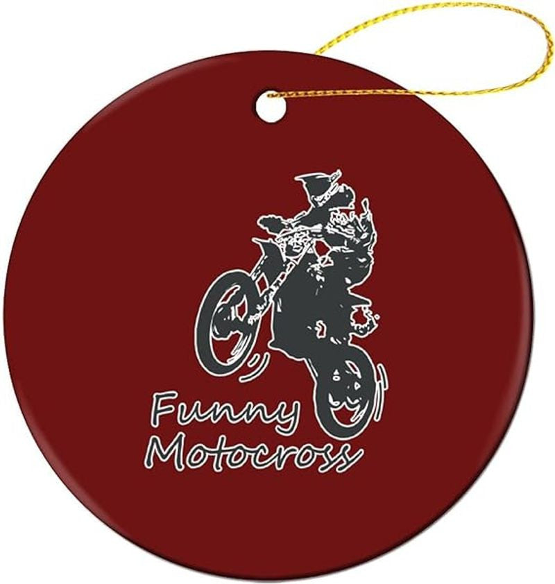 Bikergod Motorcycle Funny Motocross Christmas Ceramic Round Ornament NABW323