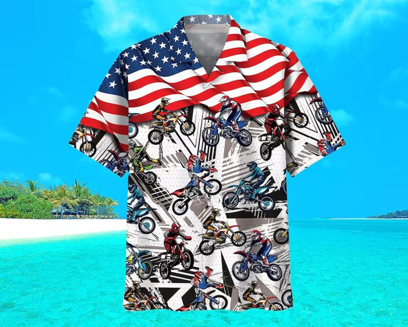 Bikergod Motorcycle Dirt Bike Racing US Flag Hawaii Shirt Design 3D Full Printed Sizes S - 5XL NABI346