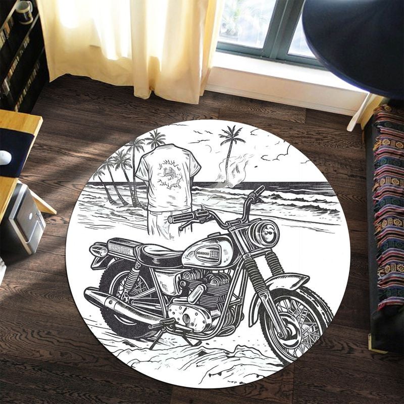 Bikergod Motorcycle Motorbike Biker Vintage Retro Round Rug NALA176