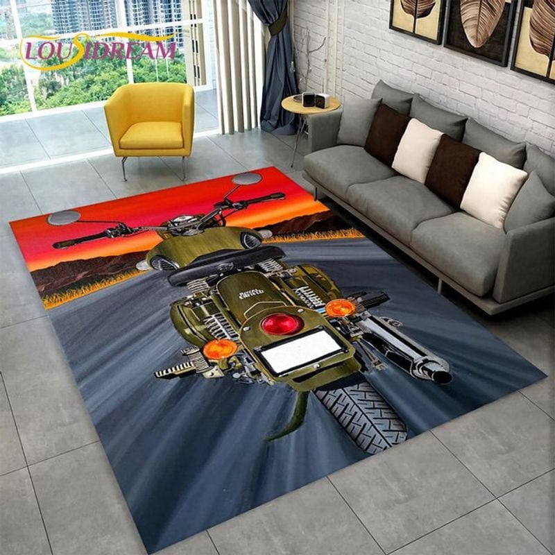 Bikergod Motorcycle Biker Sunset Vintage Rug Home Floor Decor NALA163