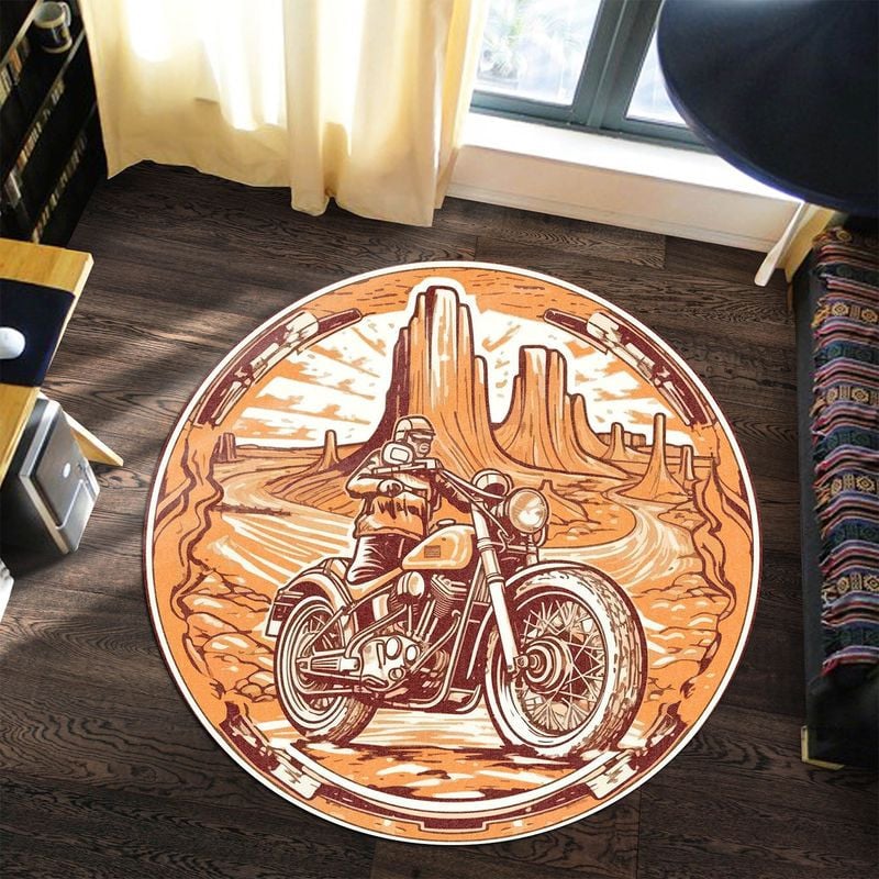 Bikergod Motorcycle Motorbike Biker Vintage Retro Round Rug NALA178