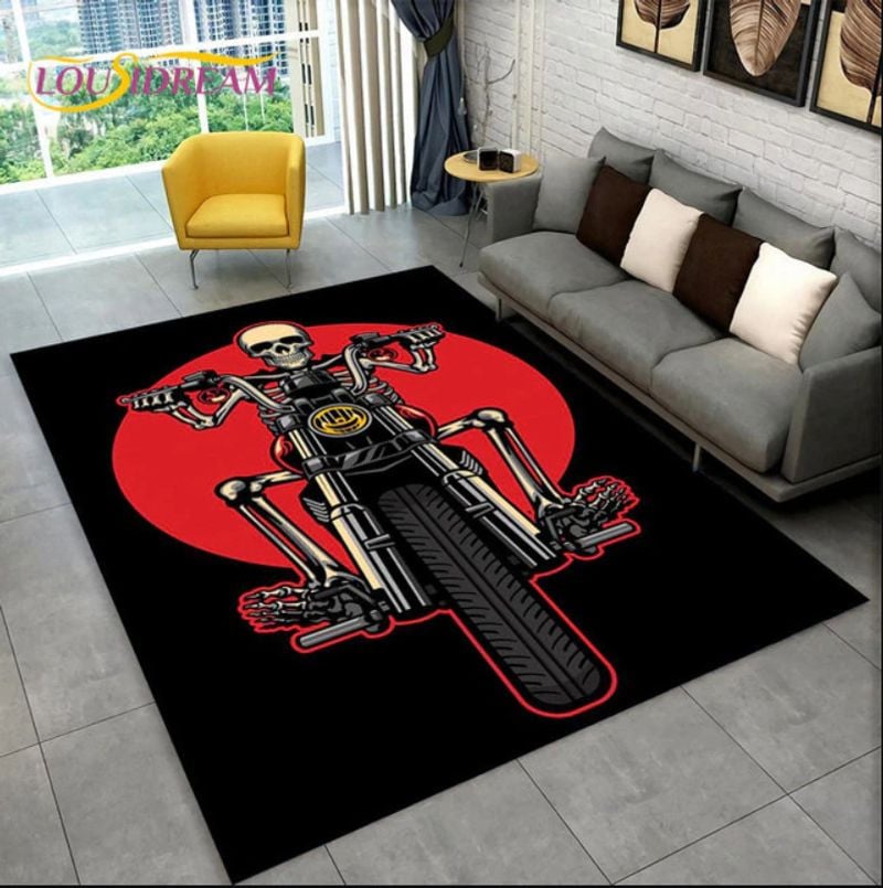 Bikergod Motorcycle Skeleton Biker Rug Home Floor Decor NALA152