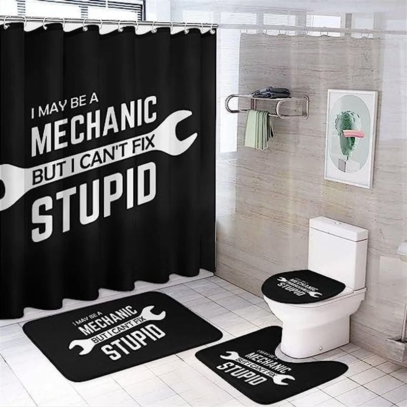 Bikergod Motorcycle I May Be A Mechanic But I Can't Fix Stupid Bathroom Decor Set NAQA308