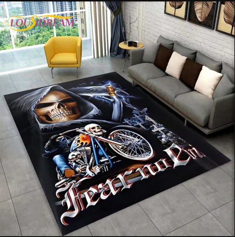 Bikergod Motorcycle Skull Biker Rug Home Floor Decor NALA151